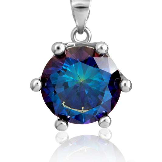 Beautiful Blue Stone Silver 925 Round Shape Pendant (PEN0170)