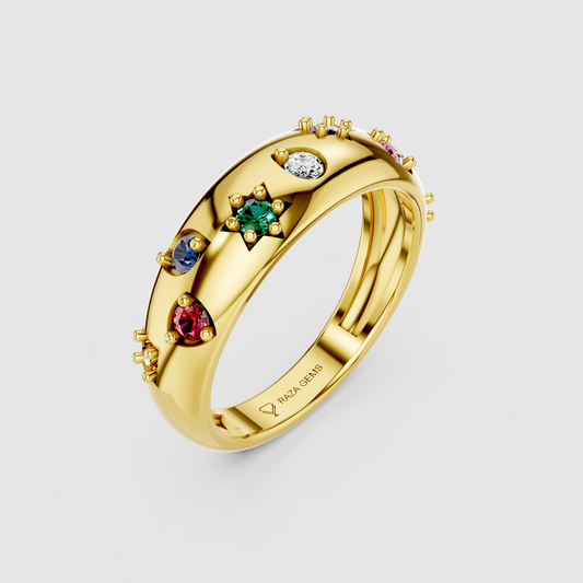 Maisie – Starburst Multi-Color Gemstone Dome Band in 18KT Gold