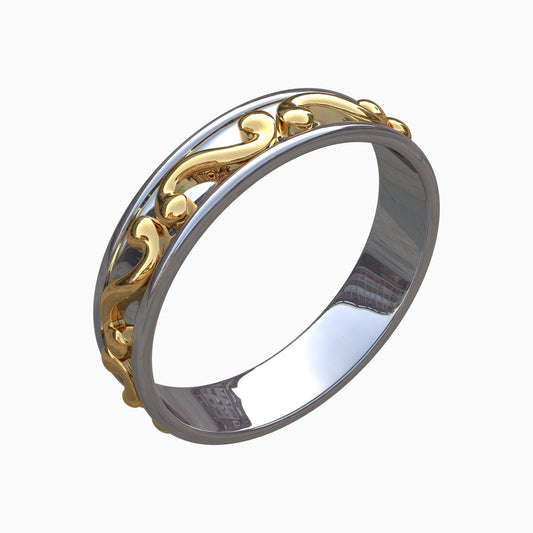 18K Yellow & White Gold Ring Round Handcrafted Circled (RING0021)