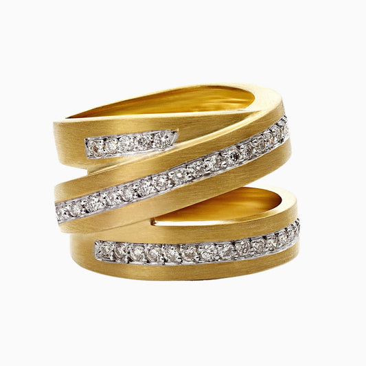 Snake Shape 18K Yellow Gold Ring with Moissanite Stone Round Handcrafted Circled