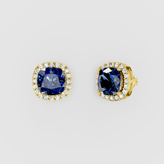 Michelle - 18K Gold Cushion-Cut Sapphire & Moissanite Stud Earrings"