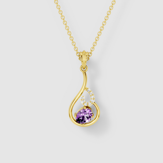 Dorothy - 18K Gold Oval Amethyst & Moissanite Teardrop Pendant (Pendant Only)"