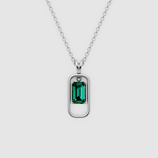 Clara – Emerald Cut Solitaire Geometric Pendant in 18KT Gold