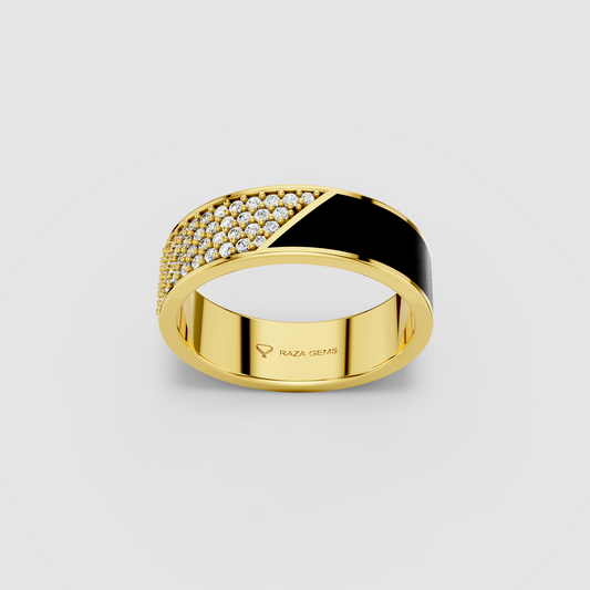 Charlotte - 18K Gold Black Enamel & Pavé Moissanite Band Ring