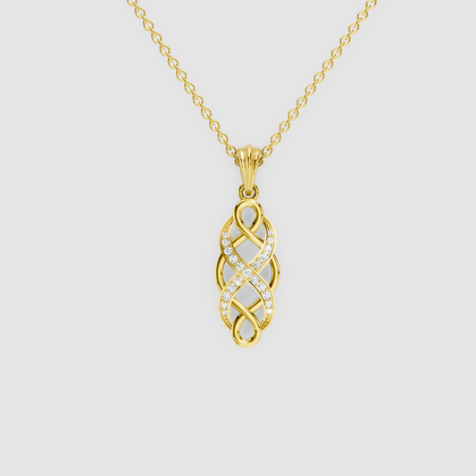 Seraphina – 18K Gold Interwoven Infinity Twist Moissanite Drop Pendant