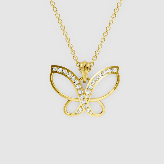 Freya – Openwork Butterfly Pendant with Pave Moissanite Ribbon in 18KT Gold