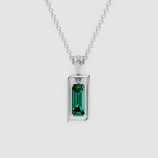 18K Gold Geometric Emerald Cut Emerald Pendant Charm