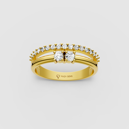 Emily - Two-Stone & Pavé Moissanite Split Band Ring | 18K Yellow, White & Rose Gold