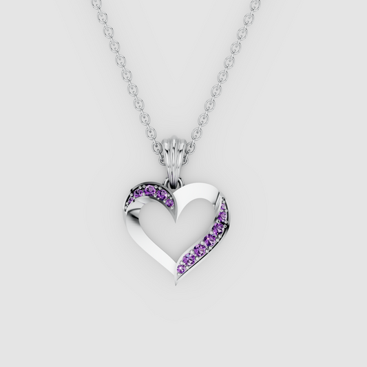Matilda – Openwork Ribbon Heart Pendant in 18KT Gold with Natural Amethyst