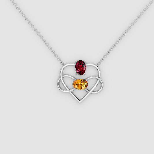 Eternal Embrace – 18K Gold Interlocking Infinity Heart Garnet & Citrine Pendant