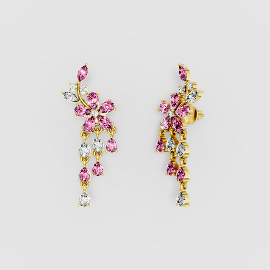Kathleen - 18K Gold Pink Sapphire & Moissanite Statement Earrings" (Stylish & Direct)