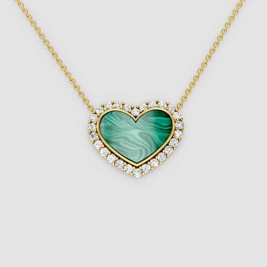 Lisa - 18K Gold Heart Malachite Pendant with Moissanite Halo (Pendant Only)"