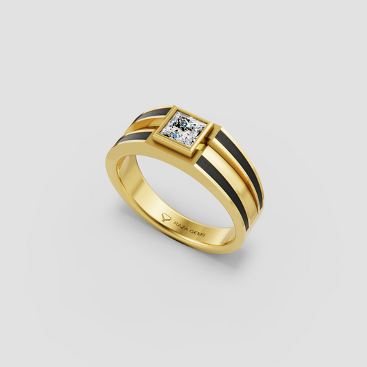 Erin – 18K Gold Bezel-Set Princess Cut Moissanite Architectural Enamel Ring