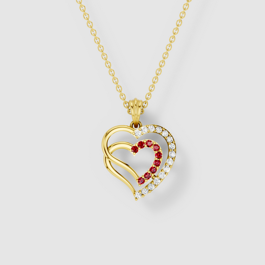 Betty - 18K Gold Double Heart Ruby & Moissanite Pendant (Pendant Only)"