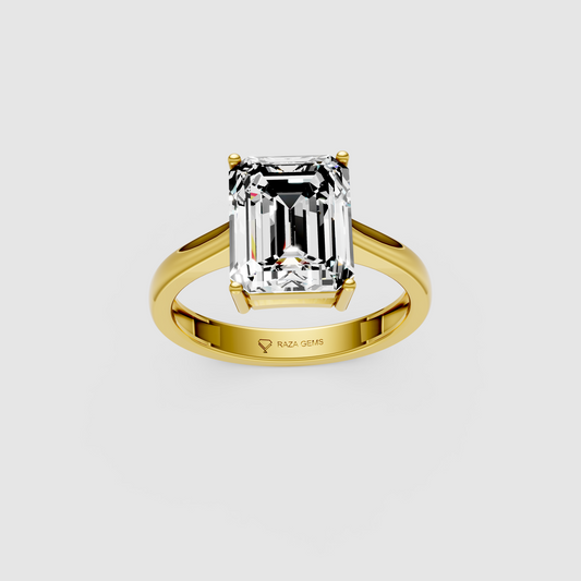 Monolith – Classic Emerald-Cut Moissanite Engagement Ring in 18KT Gold