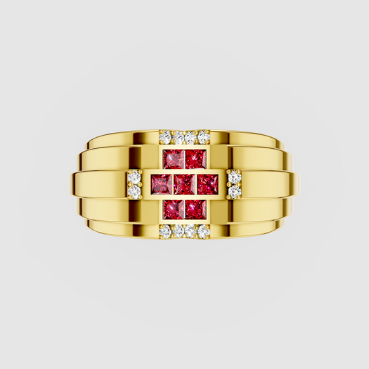 Billie - 18K Gold Red Garnet Cross & Sparkling Moissanite Ring