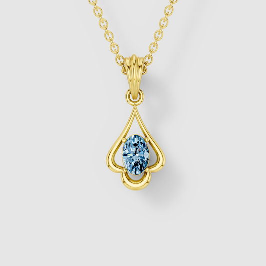 Shirley - Solid 18K Gold Oval Aquamarine Sculptural Drop Pendant"