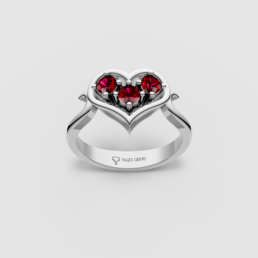 Valentina - Heart Shaped Frame Ruby Ring | 18K Yellow, White & Rose Gold