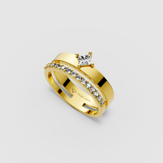 Isabella – 18K Gold Princess Cut Moissanite Elegant Stacking-Style Ring