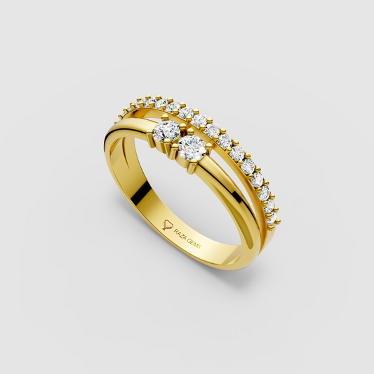 Emily - Two-Stone & Pavé Moissanite Split Band Ring | 18K Yellow, White & Rose Gold