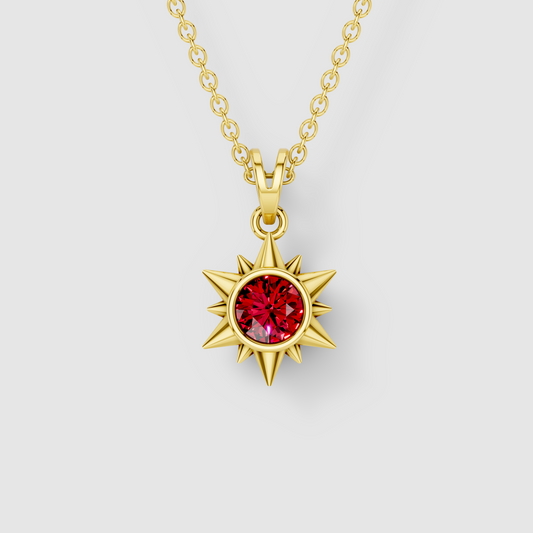 Patricia - 18K Gold Ruby Sunburst Solitaire Pendant"