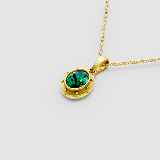 Esme – Oval-Cut Emerald Medallion Pendant in 18KT Gold