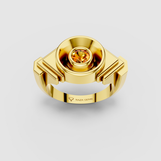 Celeste - 18K Gold Bezel Yellow Spinel Concave Signet Ring