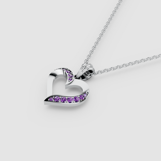 Matilda – Openwork Ribbon Heart Pendant in 18KT Gold with Natural Amethyst