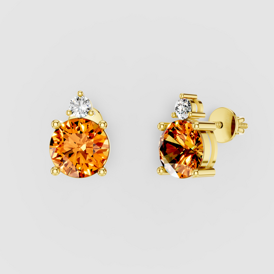 Lisa - Solid 18K Gold Citrine & Solitaire Moissanite Stud Earrings"