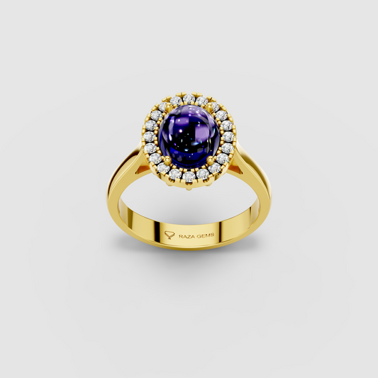 Naomi - Solid 18K Gold Smooth Tanzanite & Moissanite Ring