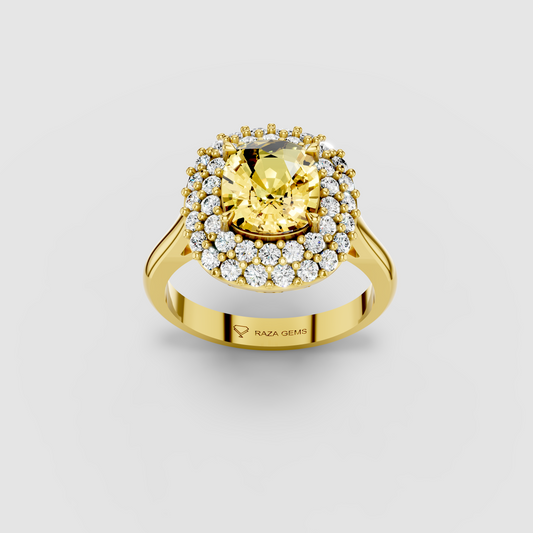Rosalie - 18K Gold Oval Yellow Sapphire Double Halo Moissanite Ring