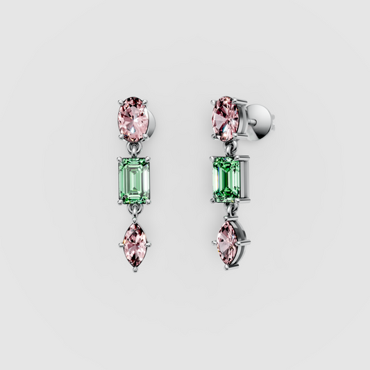 Rebecca - 18K Gold Pink Spinel & Green Garnet Multi-Cut Drop Earrings" (Descriptive & Elegant)
