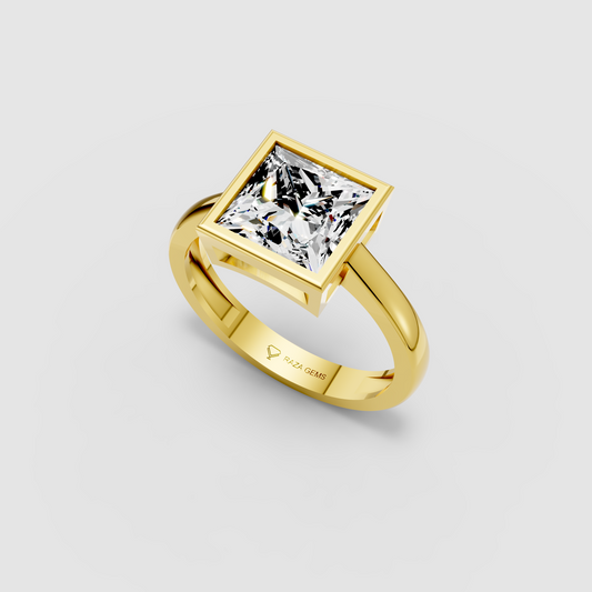 Phoebe – Princess Cut Moissanite Bezel-Set Engagement Ring in 18KT Gold