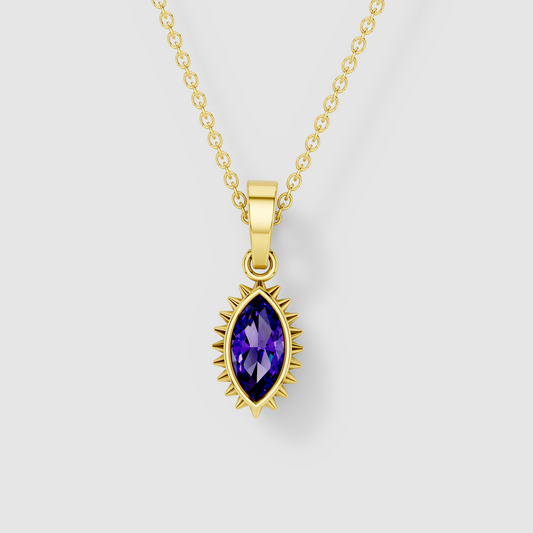 Jennifer - 18K Gold Marquise Garnet Spiked Sunburst Solitaire Pendant"