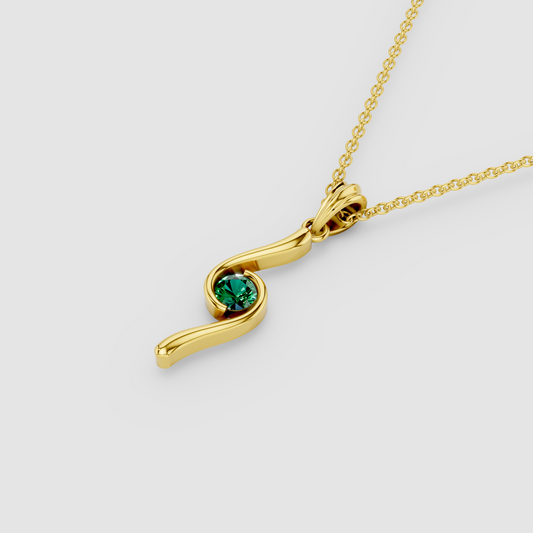 Iris – Round Emerald Swirl Drop Pendant in 18KT Gold