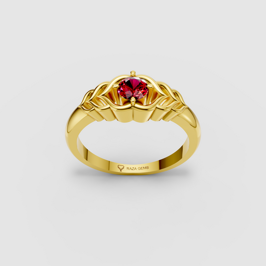 Thea – 18K Gold Round Ruby Vintage-Inspired Solitaire Ring