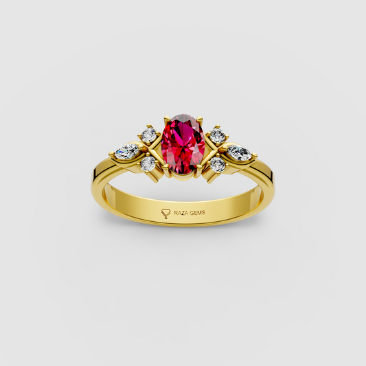 Vintage – Inspired Oval Ruby & Moissanite Statement Ring in 18K Gold