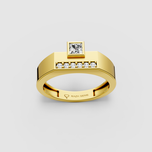 Penelope – 18K Gold Bezel Princess Cut Moissanite Statement Ring