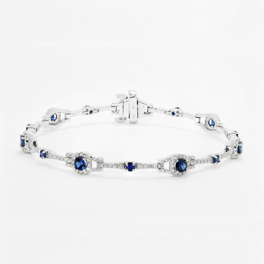 Natural Blue Sapphire Gemstone with Pure Silver Necklace for Ladies (NECK1020)