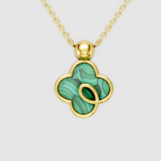 Grace – Natural Malachite Clover Pendant with Gold Loop Accent in 18KT Gold
