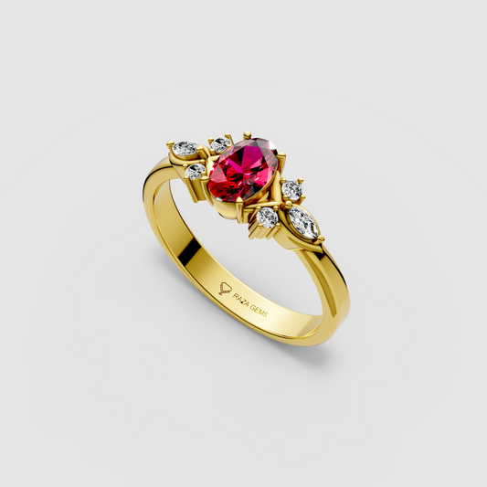 Vintage – Inspired Oval Ruby & Moissanite Statement Ring in 18K Gold
