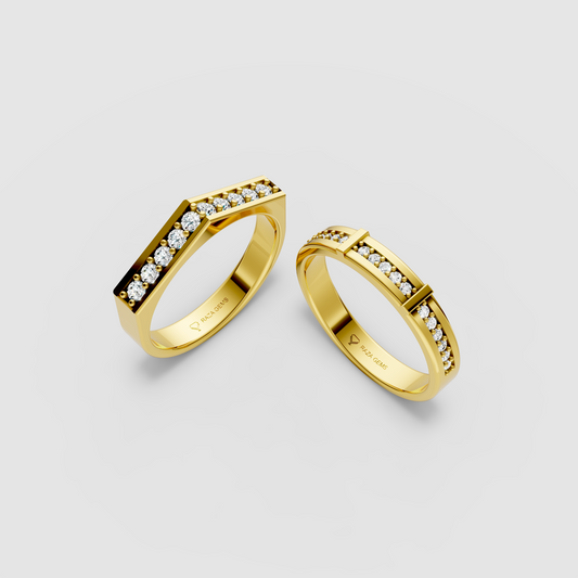 Isabelle – 18K Solid Gold Moissanite Chevron & Channel Couple Band Set