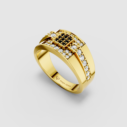 Emilia - 18K Gold Black Spinel & Moissanite Square Signet Ring