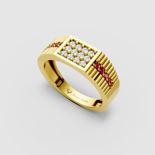 Amara – 18K Gold Moissanite Pave Cluster Ruby Shoulder Statement Ring