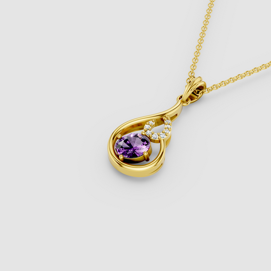 Dorothy - 18K Gold Oval Amethyst & Moissanite Teardrop Pendant (Pendant Only)"