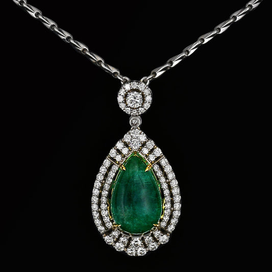 Green Tourmaline White Zarcone Silver 925 Pendant Pear Cut (PEN0120)