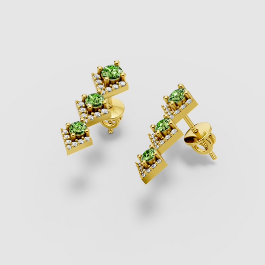 Ashley - 18K Gold Three-Tier Peridot & Geometric Moissanite Drop Earrings"