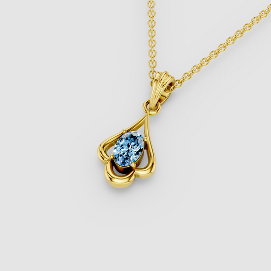 Shirley - Solid 18K Gold Oval Aquamarine Sculptural Drop Pendant"