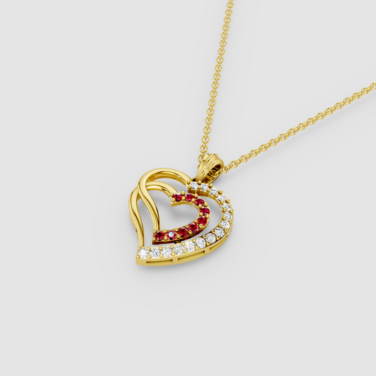 Betty - 18K Gold Double Heart Ruby & Moissanite Pendant (Pendant Only)"
