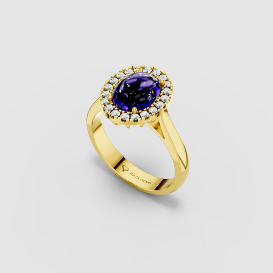 Naomi - Solid 18K Gold Smooth Tanzanite & Moissanite Ring